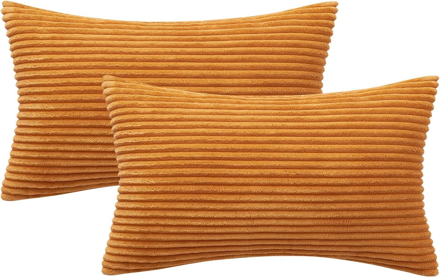 imageMIULEE Pack of 2 Burnt Orange Pillow Covers 18x18 Inch Soft Boho Striped Corduroy Throw Pillow Covers Set Decorative Square Cushion Cases Pillowcases for Sofa Bedroom CouchBurnt Orange