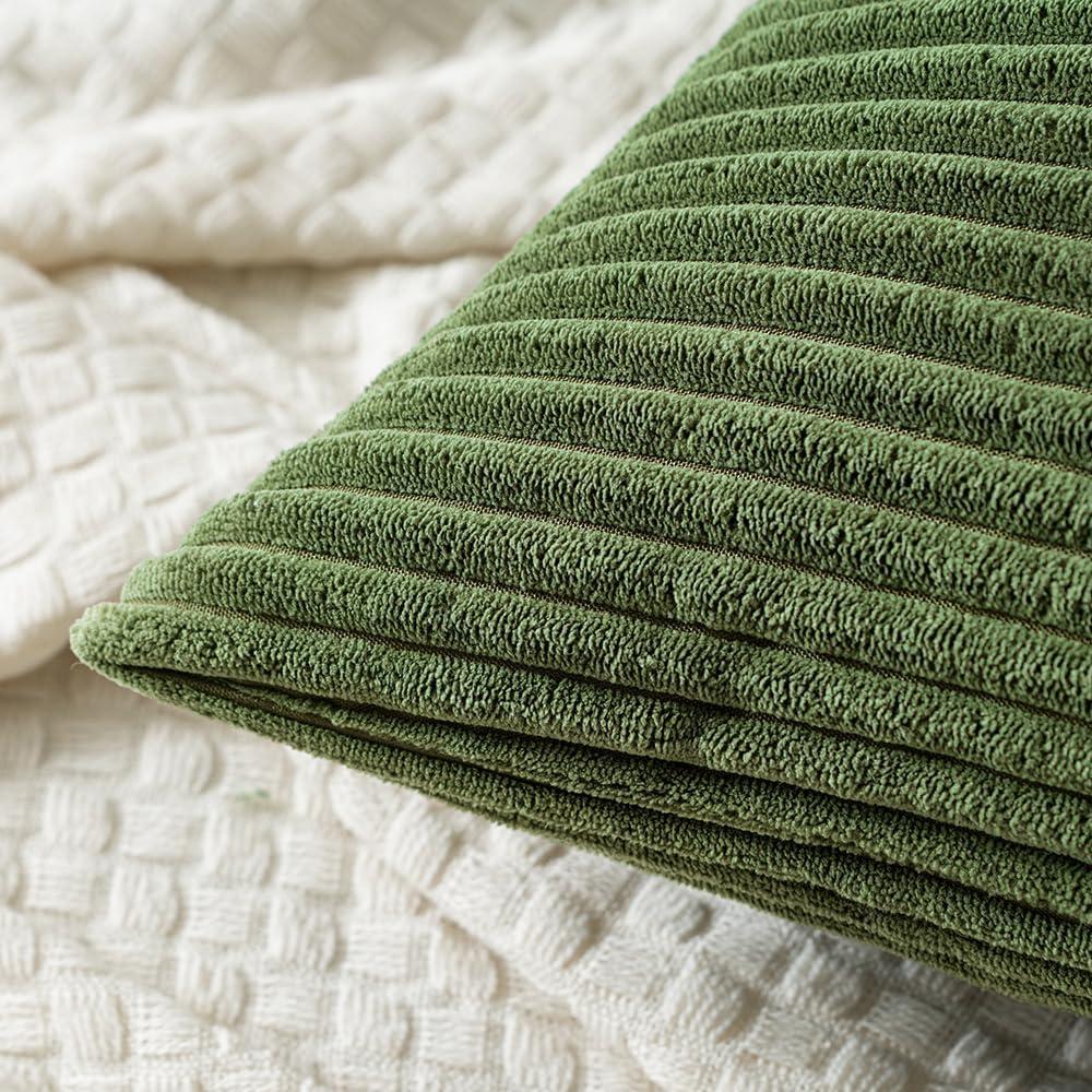 imageMIULEE Pack of 2 Burnt Orange Pillow Covers 18x18 Inch Soft Boho Striped Corduroy Throw Pillow Covers Set Decorative Square Cushion Cases Pillowcases for Sofa Bedroom CouchMoss Green