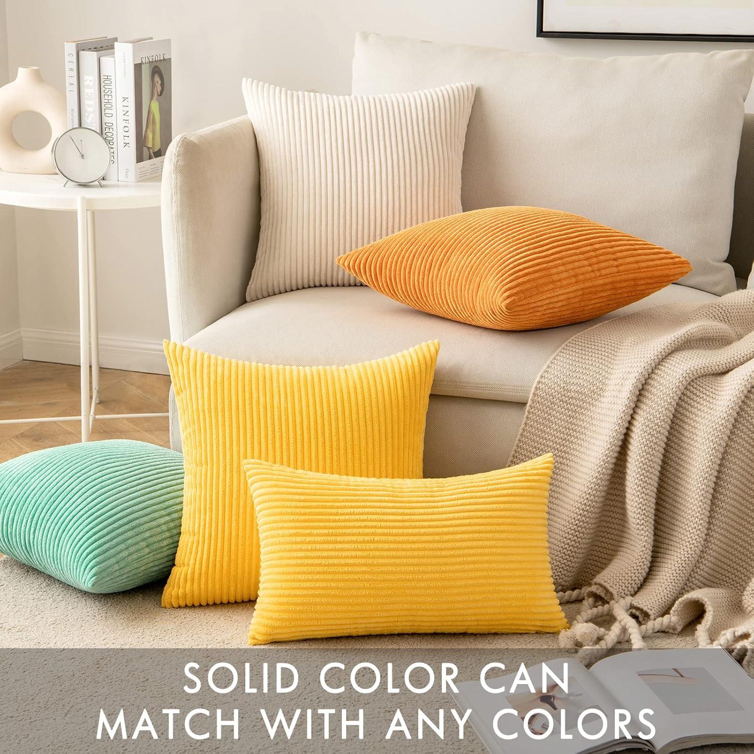 imageMIULEE Pack of 2 Burnt Orange Pillow Covers 18x18 Inch Soft Boho Striped Corduroy Throw Pillow Covers Set Decorative Square Cushion Cases Pillowcases for Sofa Bedroom CouchGolden Yellow