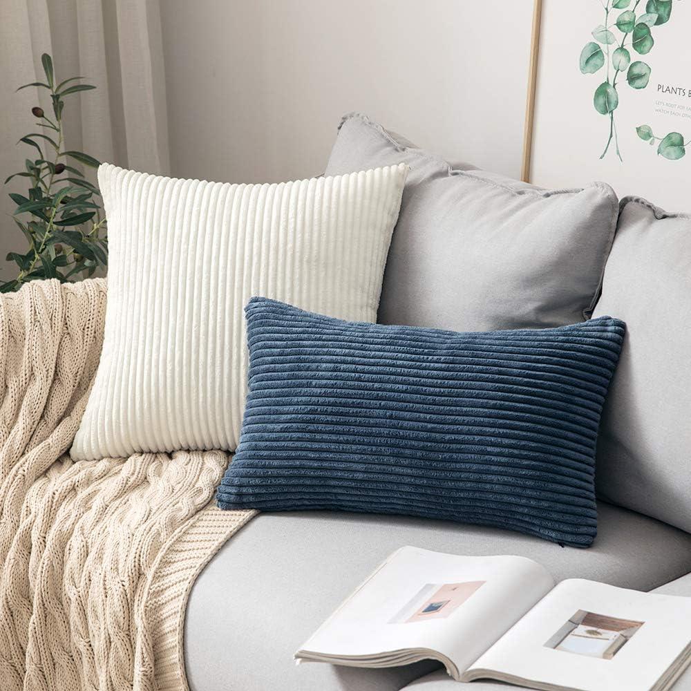 imageMIULEE Pack of 2 Burnt Orange Pillow Covers 18x18 Inch Soft Boho Striped Corduroy Throw Pillow Covers Set Decorative Square Cushion Cases Pillowcases for Sofa Bedroom CouchNavy Blue