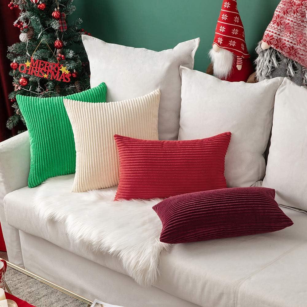 imageMIULEE Pack of 2 Burnt Orange Pillow Covers 18x18 Inch Soft Boho Striped Corduroy Throw Pillow Covers Set Decorative Square Cushion Cases Pillowcases for Sofa Bedroom CouchBurgundy