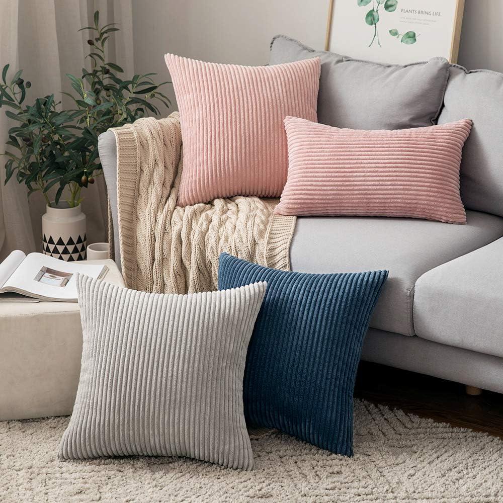 imageMIULEE Pack of 2 Burnt Orange Pillow Covers 18x18 Inch Soft Boho Striped Corduroy Throw Pillow Covers Set Decorative Square Cushion Cases Pillowcases for Sofa Bedroom CouchSilver Grey