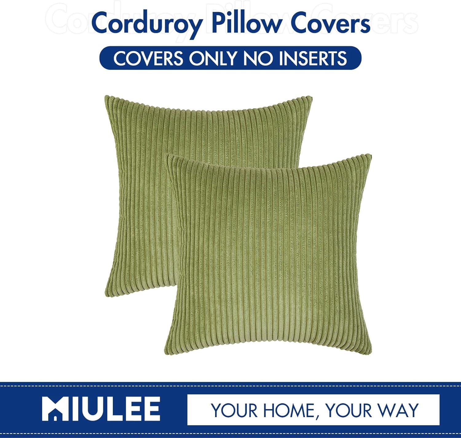 imageMIULEE Pack of 2 Burnt Orange Pillow Covers 18x18 Inch Soft Boho Striped Corduroy Throw Pillow Covers Set Decorative Square Cushion Cases Pillowcases for Sofa Bedroom CouchGrass Green