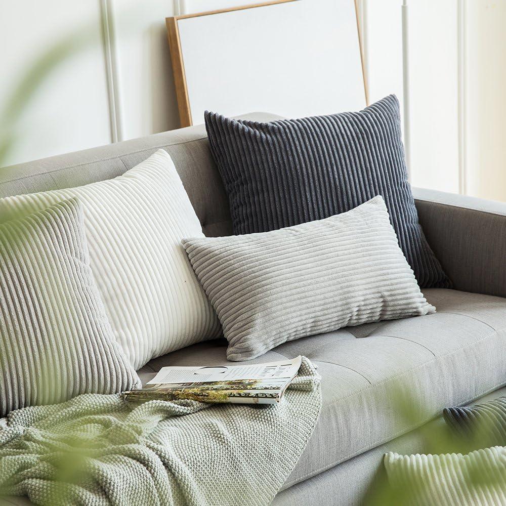 imageMIULEE Pack of 2 Burnt Orange Pillow Covers 18x18 Inch Soft Boho Striped Corduroy Throw Pillow Covers Set Decorative Square Cushion Cases Pillowcases for Sofa Bedroom CouchSilver Grey