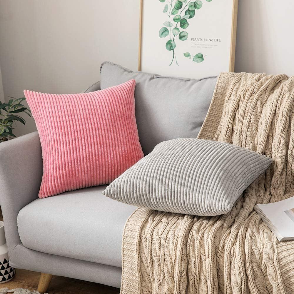 imageMIULEE Pack of 2 Burnt Orange Pillow Covers 18x18 Inch Soft Boho Striped Corduroy Throw Pillow Covers Set Decorative Square Cushion Cases Pillowcases for Sofa Bedroom CouchSilver Grey