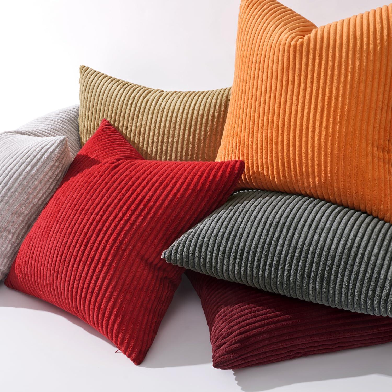 imageMIULEE Pack of 2 Burnt Orange Pillow Covers 18x18 Inch Soft Boho Striped Corduroy Throw Pillow Covers Set Decorative Square Cushion Cases Pillowcases for Sofa Bedroom CouchChristmas Red