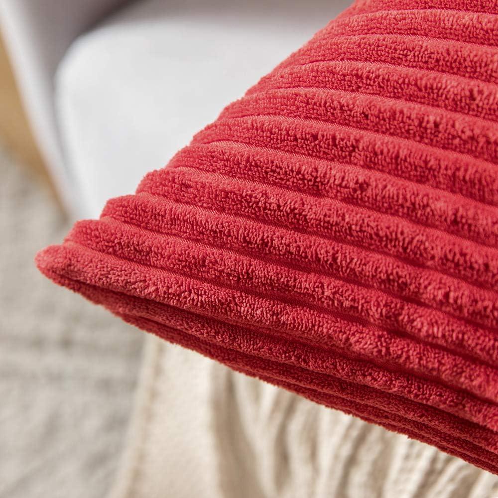 imageMIULEE Pack of 2 Burnt Orange Pillow Covers 18x18 Inch Soft Boho Striped Corduroy Throw Pillow Covers Set Decorative Square Cushion Cases Pillowcases for Sofa Bedroom CouchChristmas Red