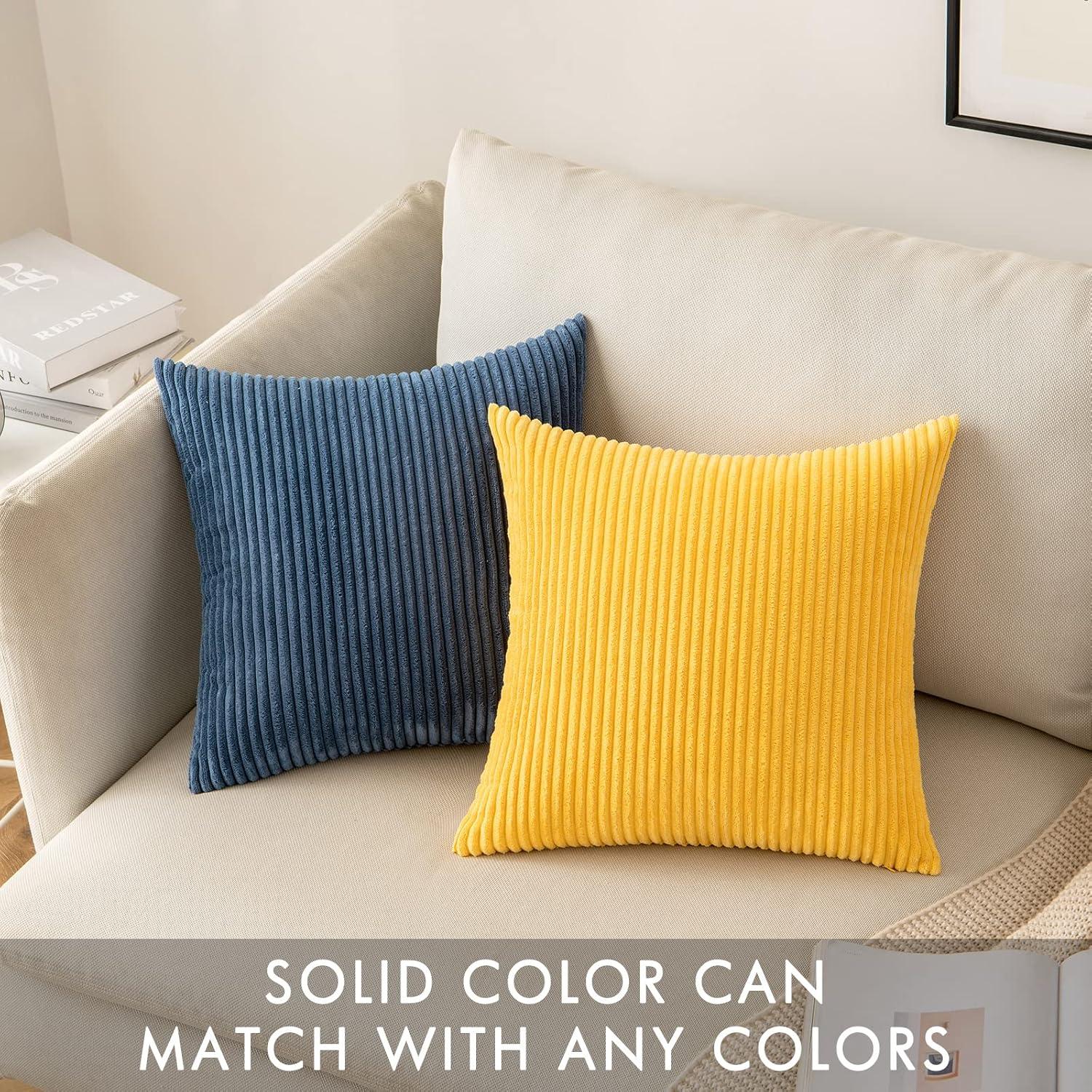 imageMIULEE Pack of 2 Burnt Orange Pillow Covers 18x18 Inch Soft Boho Striped Corduroy Throw Pillow Covers Set Decorative Square Cushion Cases Pillowcases for Sofa Bedroom CouchGolden Yellow