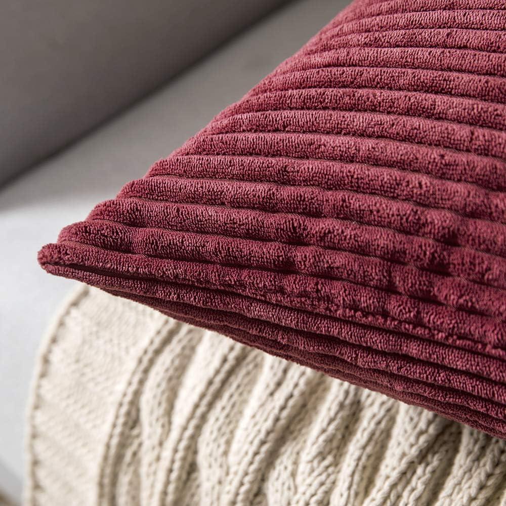 imageMIULEE Pack of 2 Burnt Orange Pillow Covers 18x18 Inch Soft Boho Striped Corduroy Throw Pillow Covers Set Decorative Square Cushion Cases Pillowcases for Sofa Bedroom CouchBurgundy
