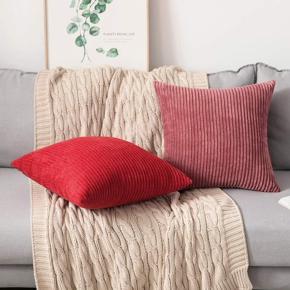 imageMIULEE Pack of 2 Burnt Orange Pillow Covers 18x18 Inch Soft Boho Striped Corduroy Throw Pillow Covers Set Decorative Square Cushion Cases Pillowcases for Sofa Bedroom CouchCranberry Red