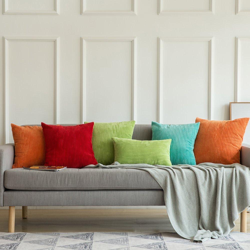 imageMIULEE Pack of 2 Burnt Orange Pillow Covers 18x18 Inch Soft Boho Striped Corduroy Throw Pillow Covers Set Decorative Square Cushion Cases Pillowcases for Sofa Bedroom CouchOrange