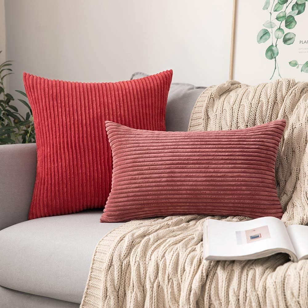 imageMIULEE Pack of 2 Burnt Orange Pillow Covers 18x18 Inch Soft Boho Striped Corduroy Throw Pillow Covers Set Decorative Square Cushion Cases Pillowcases for Sofa Bedroom CouchCranberry Red