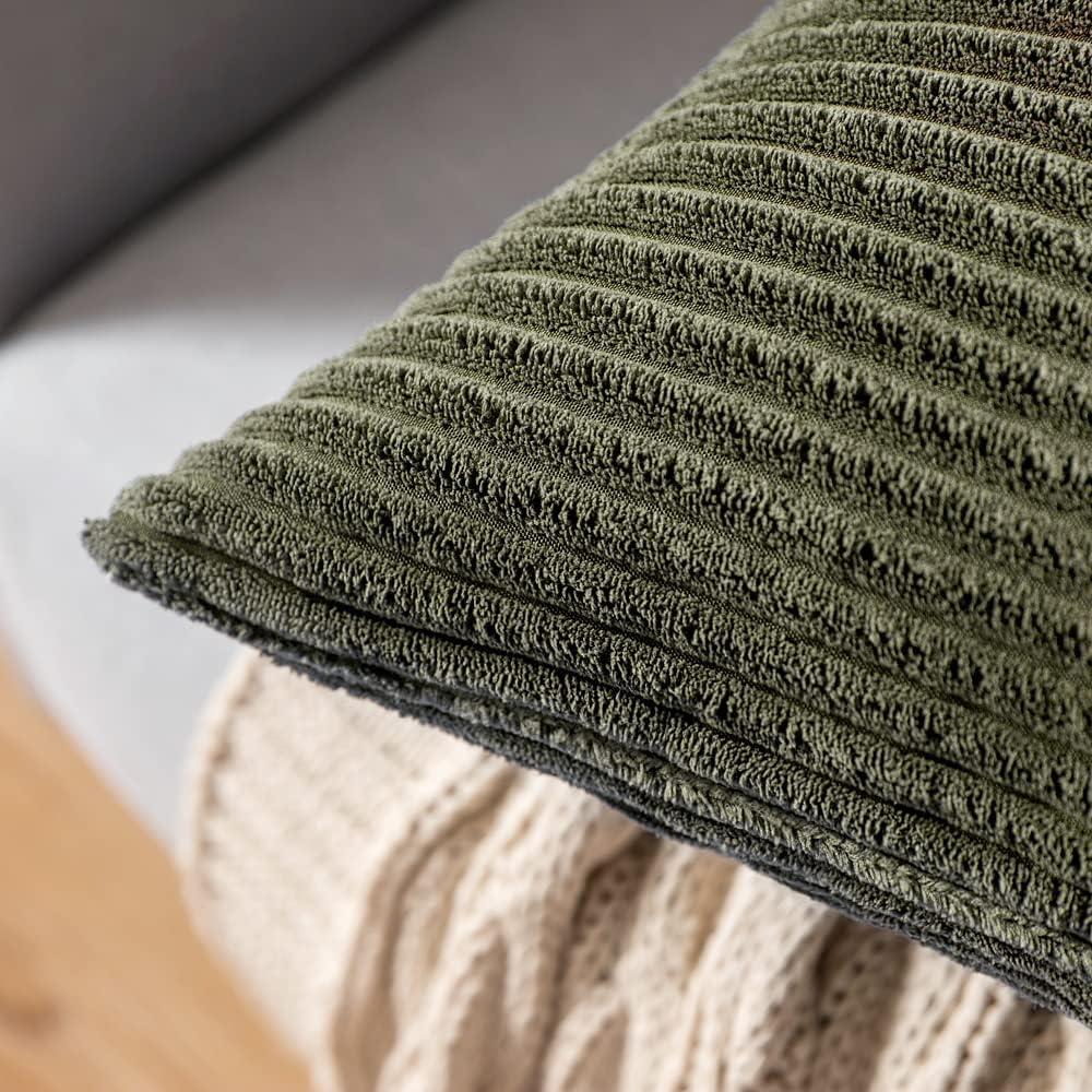 imageMIULEE Pack of 2 Burnt Orange Pillow Covers 18x18 Inch Soft Boho Striped Corduroy Throw Pillow Covers Set Decorative Square Cushion Cases Pillowcases for Sofa Bedroom CouchOlive Green
