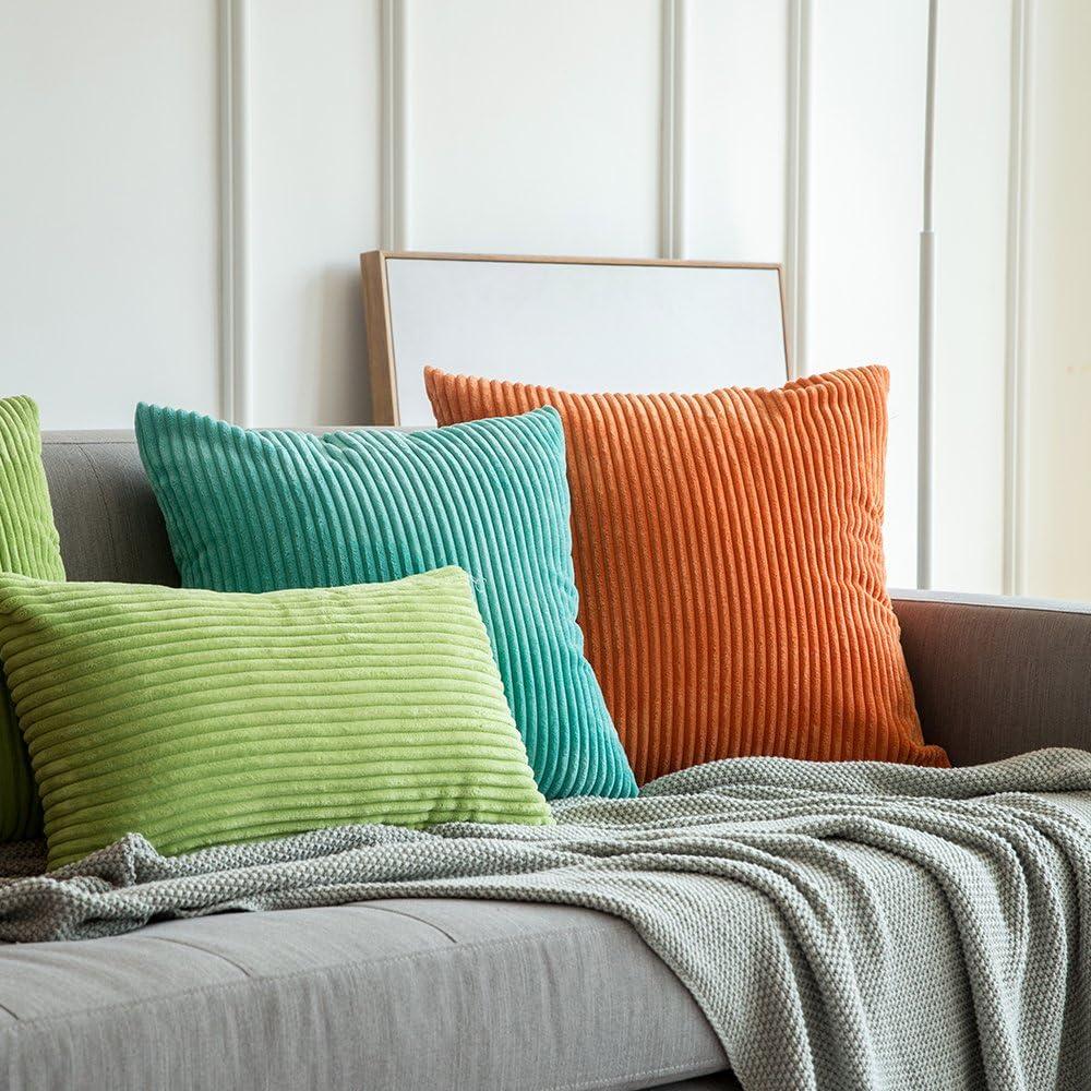 imageMIULEE Pack of 2 Burnt Orange Pillow Covers 18x18 Inch Soft Boho Striped Corduroy Throw Pillow Covers Set Decorative Square Cushion Cases Pillowcases for Sofa Bedroom CouchOrange