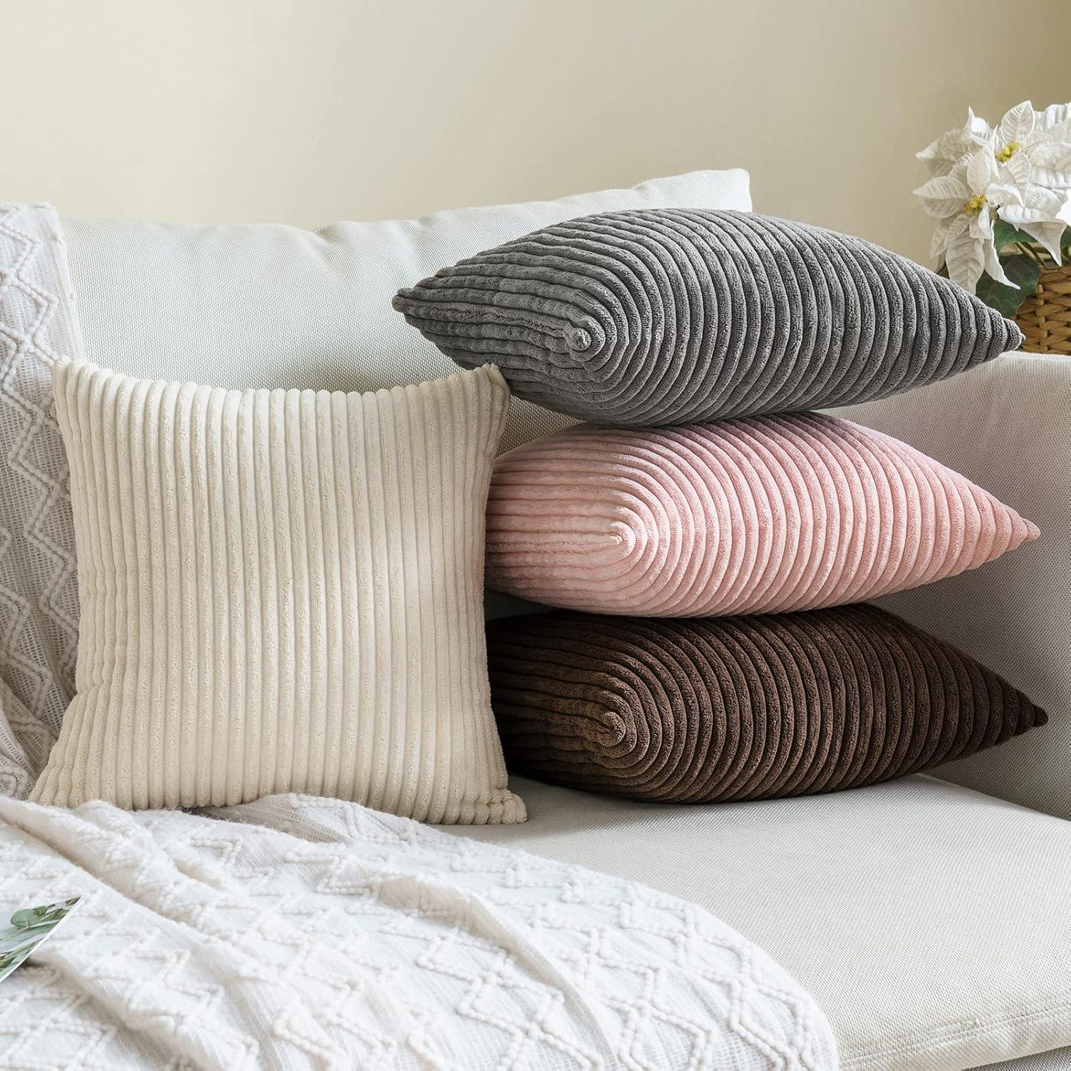 imageMIULEE Pack of 2 Burnt Orange Pillow Covers 18x18 Inch Soft Boho Striped Corduroy Throw Pillow Covers Set Decorative Square Cushion Cases Pillowcases for Sofa Bedroom CouchGrey