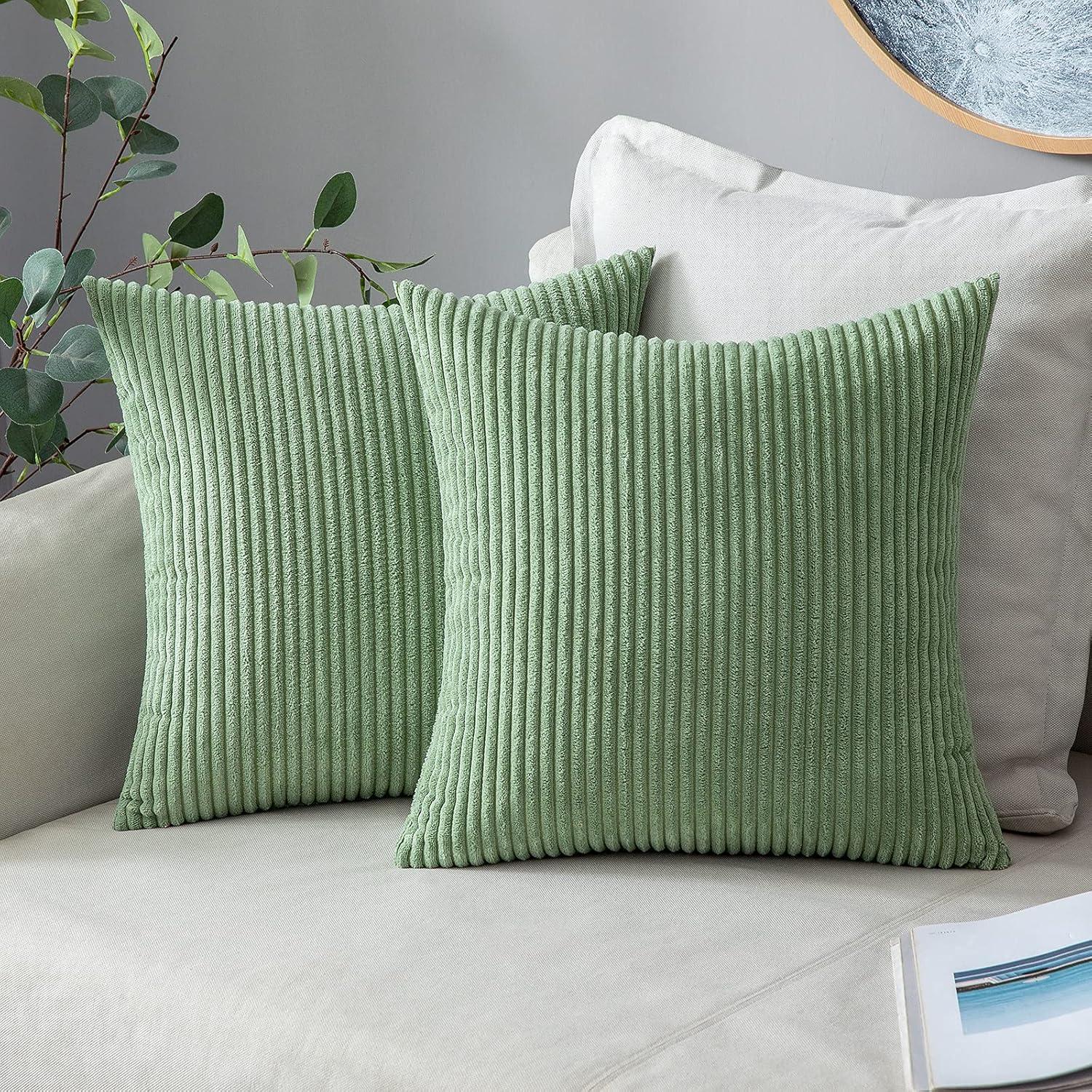 imageMIULEE Pack of 2 Burnt Orange Pillow Covers 18x18 Inch Soft Boho Striped Corduroy Throw Pillow Covers Set Decorative Square Cushion Cases Pillowcases for Sofa Bedroom CouchSage Green