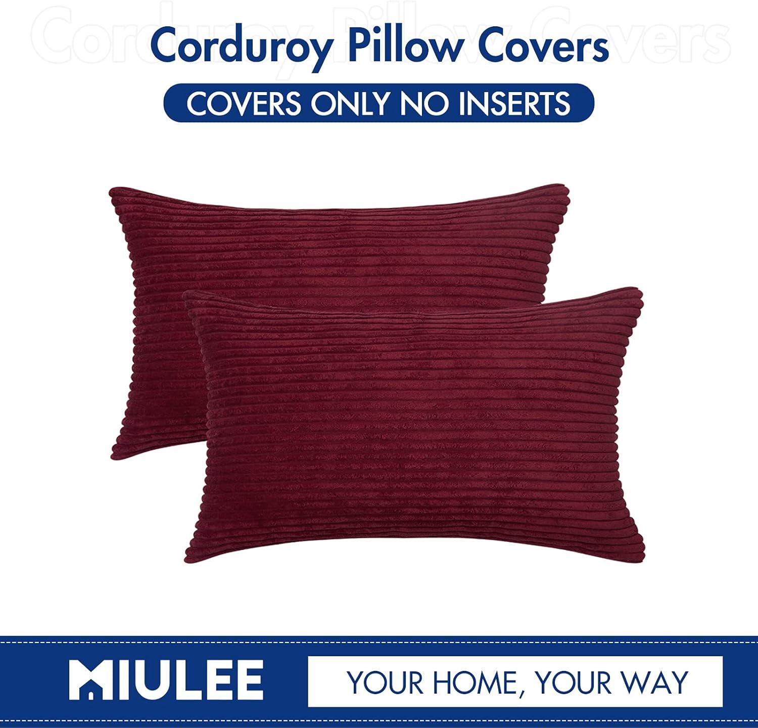 imageMIULEE Pack of 2 Burnt Orange Pillow Covers 18x18 Inch Soft Boho Striped Corduroy Throw Pillow Covers Set Decorative Square Cushion Cases Pillowcases for Sofa Bedroom CouchBurgundy