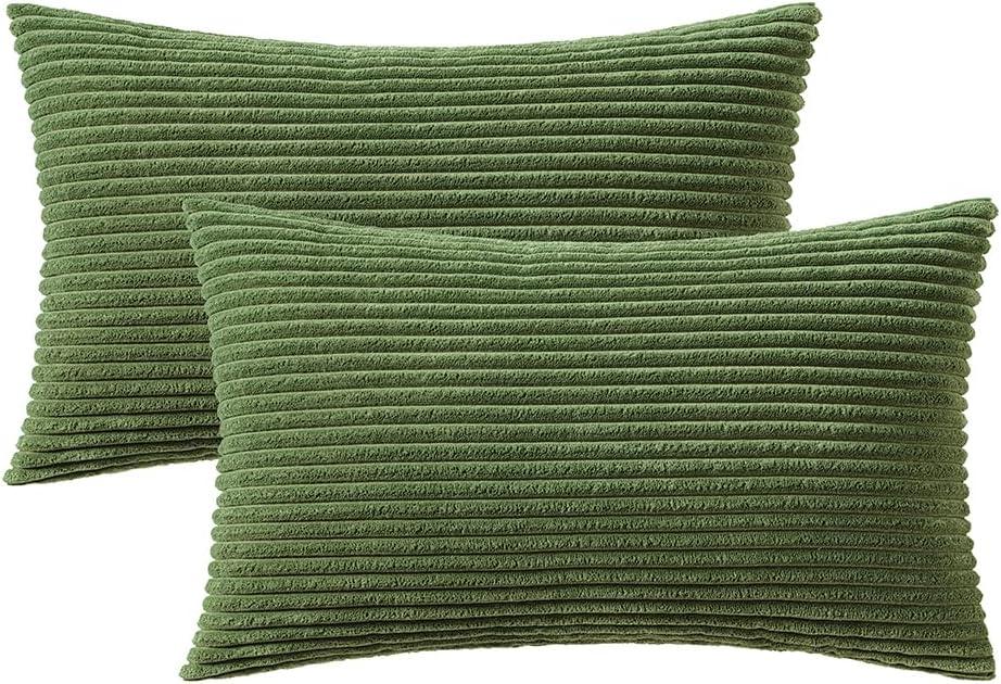 imageMIULEE Pack of 2 Burnt Orange Pillow Covers 18x18 Inch Soft Boho Striped Corduroy Throw Pillow Covers Set Decorative Square Cushion Cases Pillowcases for Sofa Bedroom CouchMoss Green