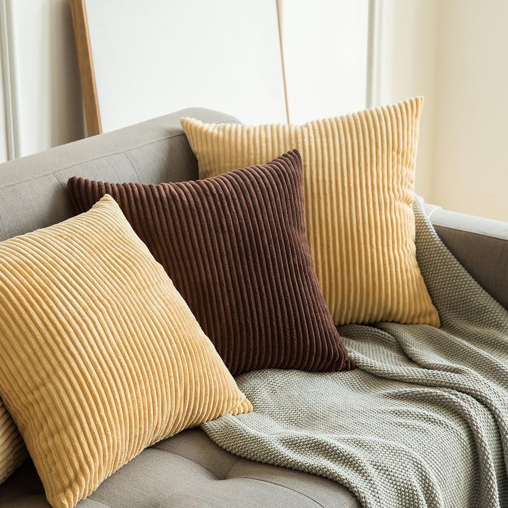 imageMIULEE Pack of 2 Burnt Orange Pillow Covers 18x18 Inch Soft Boho Striped Corduroy Throw Pillow Covers Set Decorative Square Cushion Cases Pillowcases for Sofa Bedroom CouchKhaki