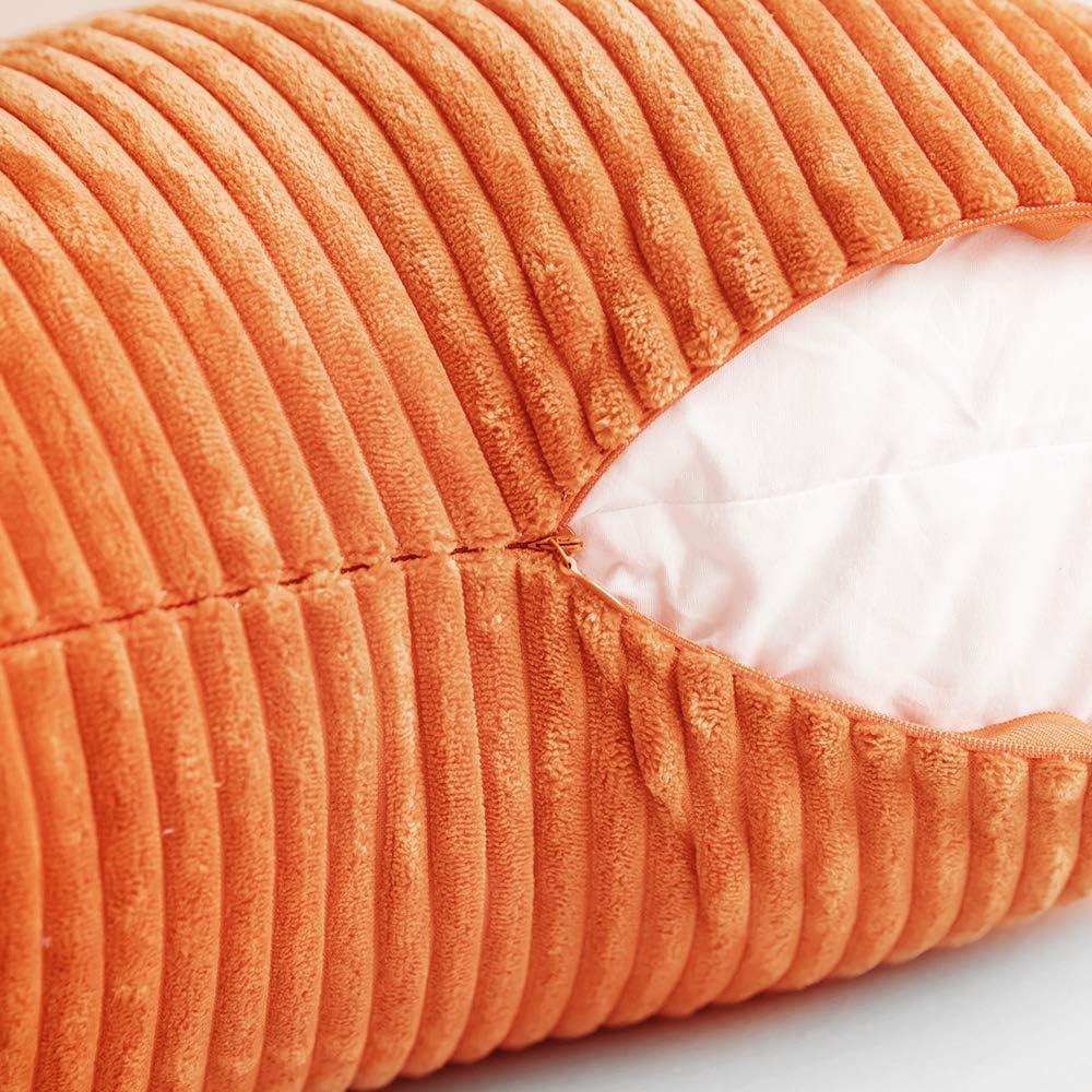 imageMIULEE Pack of 2 Burnt Orange Pillow Covers 18x18 Inch Soft Boho Striped Corduroy Throw Pillow Covers Set Decorative Square Cushion Cases Pillowcases for Sofa Bedroom CouchOrange