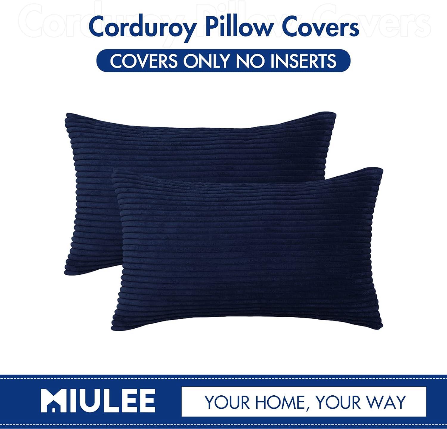 imageMIULEE Pack of 2 Burnt Orange Pillow Covers 18x18 Inch Soft Boho Striped Corduroy Throw Pillow Covers Set Decorative Square Cushion Cases Pillowcases for Sofa Bedroom CouchDark Blue