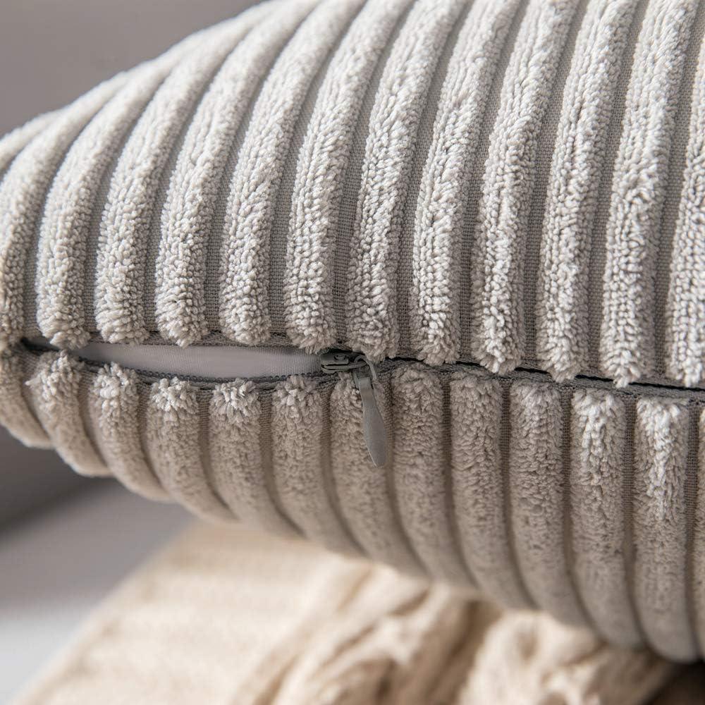 imageMIULEE Pack of 2 Burnt Orange Pillow Covers 18x18 Inch Soft Boho Striped Corduroy Throw Pillow Covers Set Decorative Square Cushion Cases Pillowcases for Sofa Bedroom CouchSilver Grey