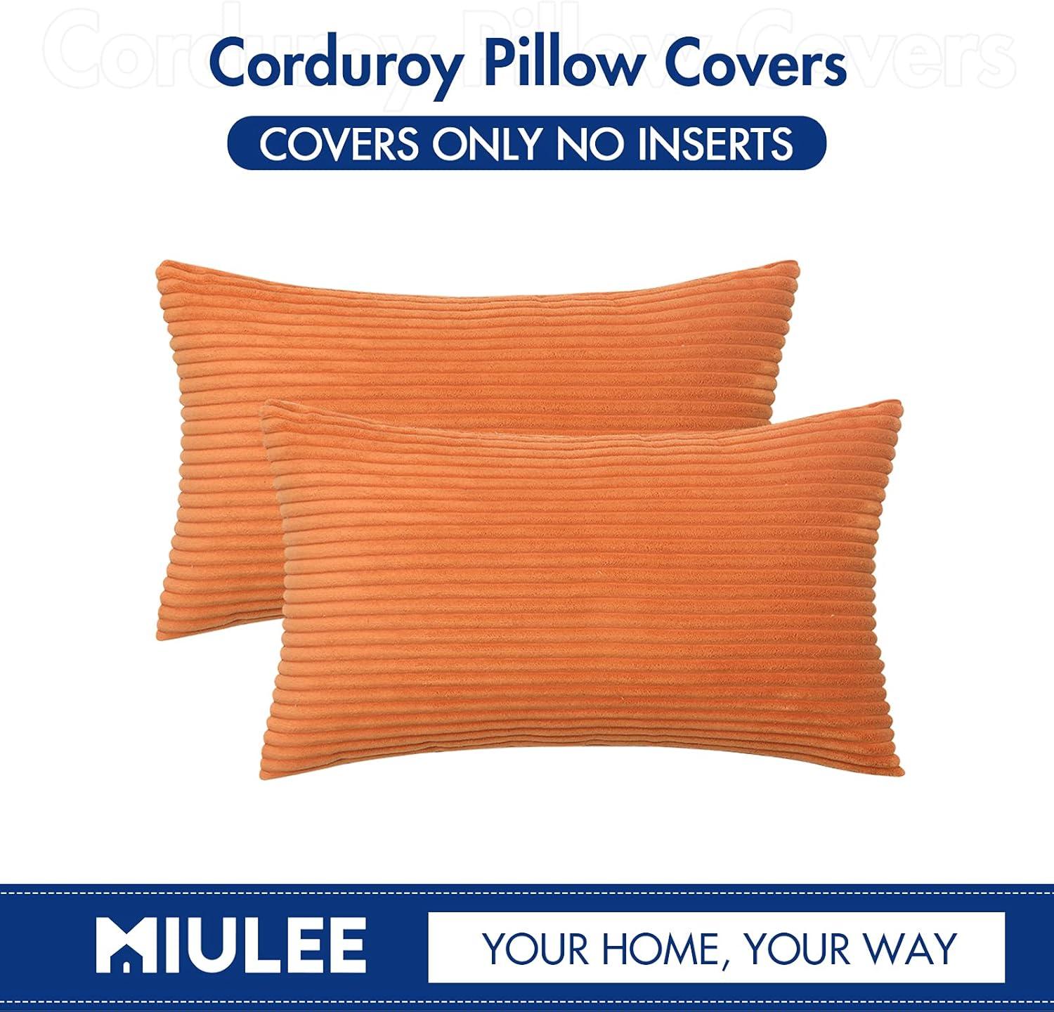 imageMIULEE Pack of 2 Burnt Orange Pillow Covers 18x18 Inch Soft Boho Striped Corduroy Throw Pillow Covers Set Decorative Square Cushion Cases Pillowcases for Sofa Bedroom CouchOrange