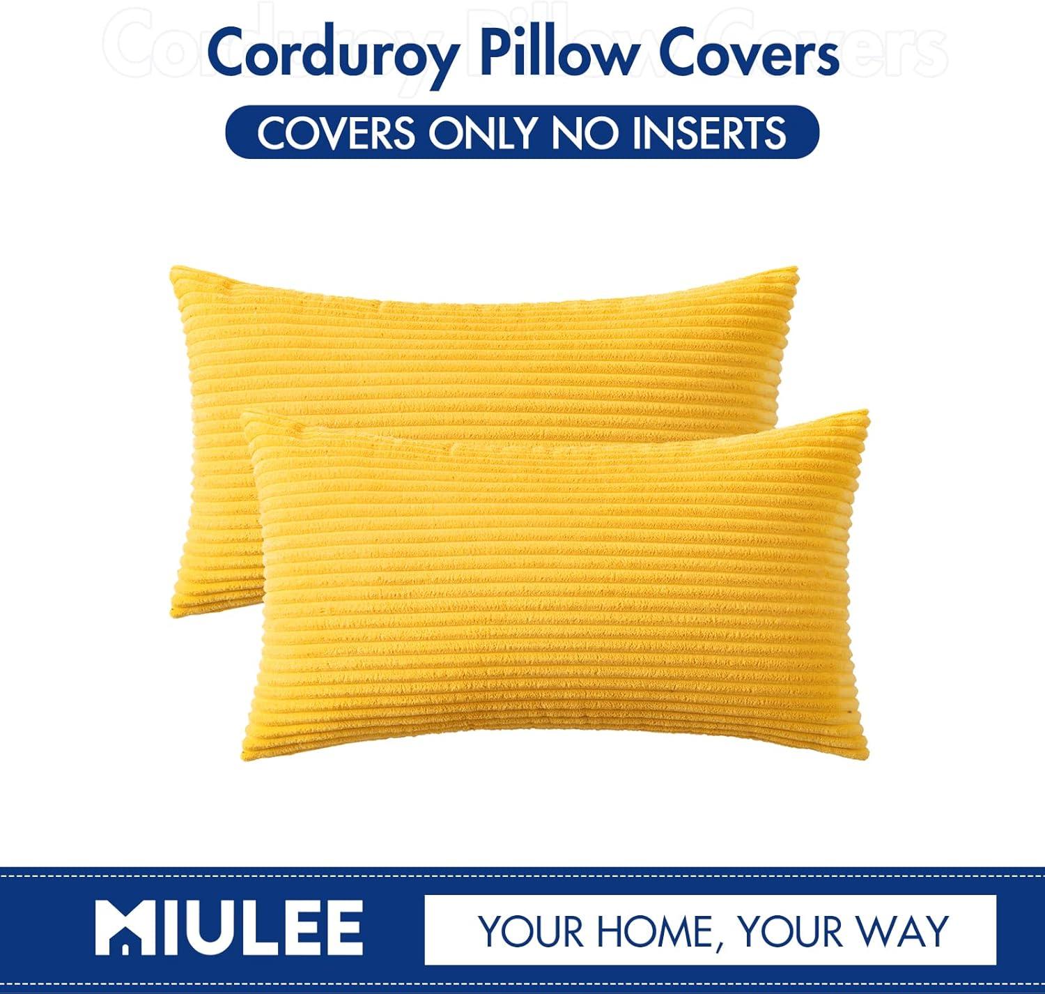 imageMIULEE Pack of 2 Burnt Orange Pillow Covers 18x18 Inch Soft Boho Striped Corduroy Throw Pillow Covers Set Decorative Square Cushion Cases Pillowcases for Sofa Bedroom CouchGolden Yellow