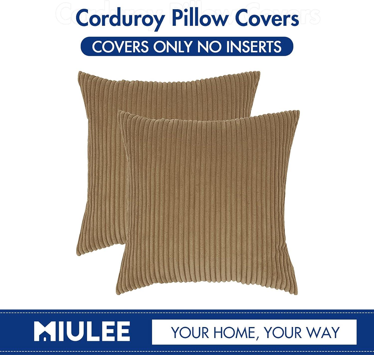 imageMIULEE Pack of 2 Burnt Orange Pillow Covers 18x18 Inch Soft Boho Striped Corduroy Throw Pillow Covers Set Decorative Square Cushion Cases Pillowcases for Sofa Bedroom CouchKhaki