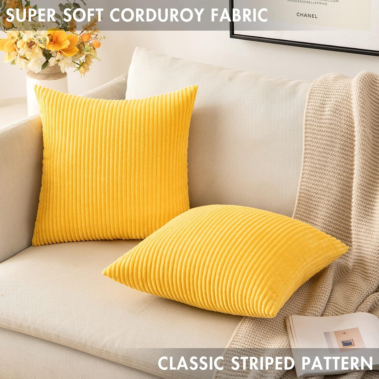 imageMIULEE Pack of 2 Burnt Orange Pillow Covers 18x18 Inch Soft Boho Striped Corduroy Throw Pillow Covers Set Decorative Square Cushion Cases Pillowcases for Sofa Bedroom CouchGolden Yellow
