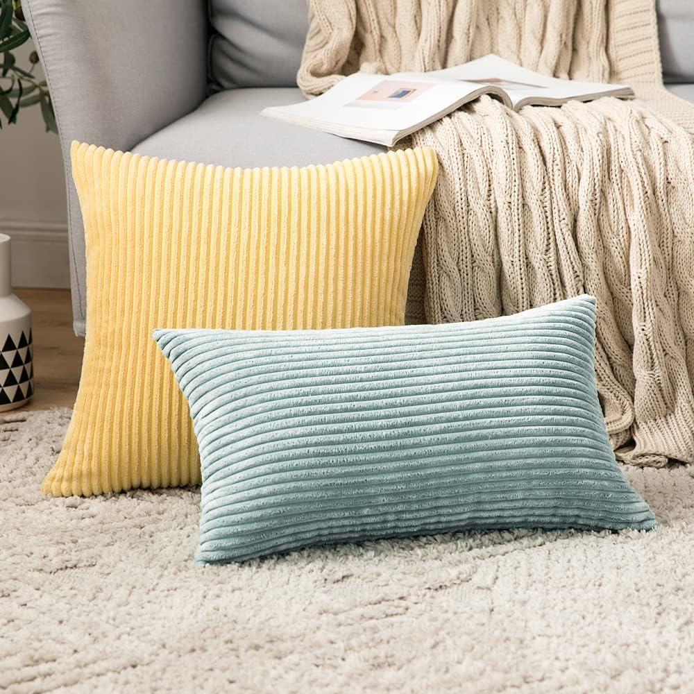 imageMIULEE Pack of 2 Burnt Orange Pillow Covers 18x18 Inch Soft Boho Striped Corduroy Throw Pillow Covers Set Decorative Square Cushion Cases Pillowcases for Sofa Bedroom CouchMint