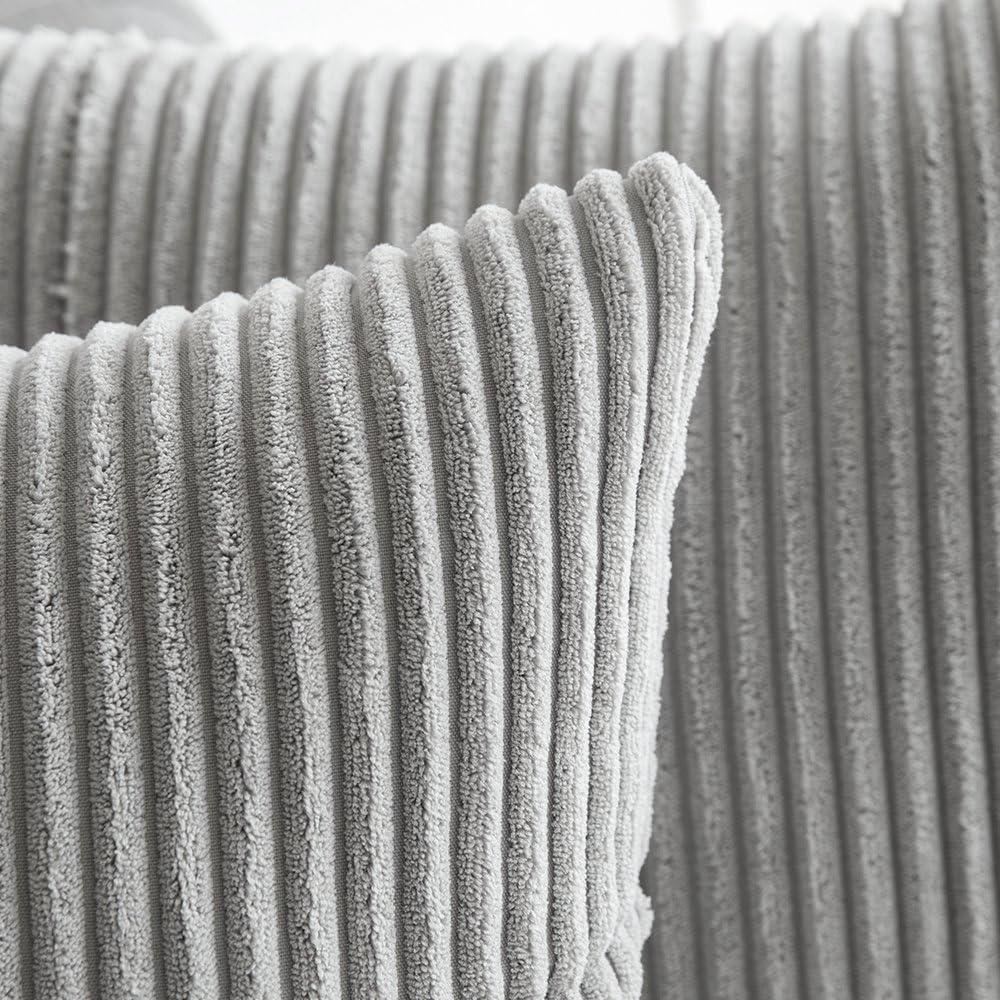 imageMIULEE Pack of 2 Burnt Orange Pillow Covers 18x18 Inch Soft Boho Striped Corduroy Throw Pillow Covers Set Decorative Square Cushion Cases Pillowcases for Sofa Bedroom CouchSilver Grey