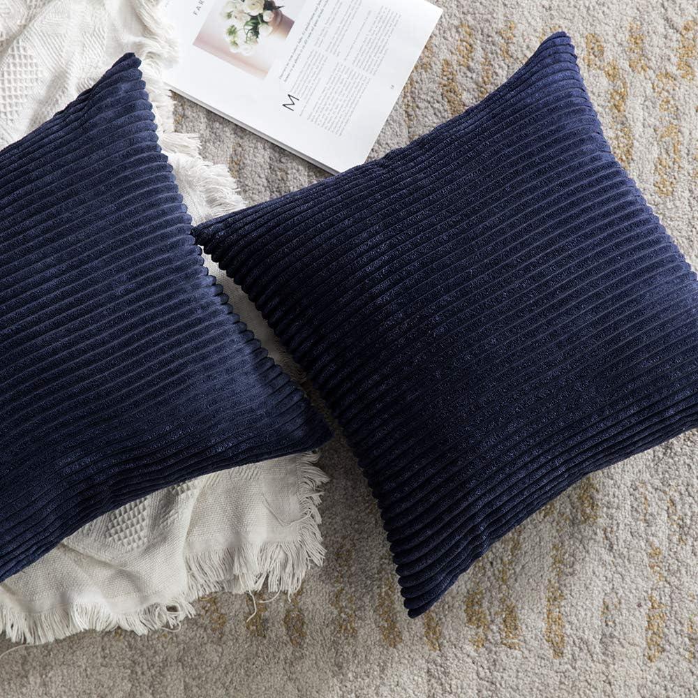 imageMIULEE Pack of 2 Burnt Orange Pillow Covers 18x18 Inch Soft Boho Striped Corduroy Throw Pillow Covers Set Decorative Square Cushion Cases Pillowcases for Sofa Bedroom CouchDark Blue