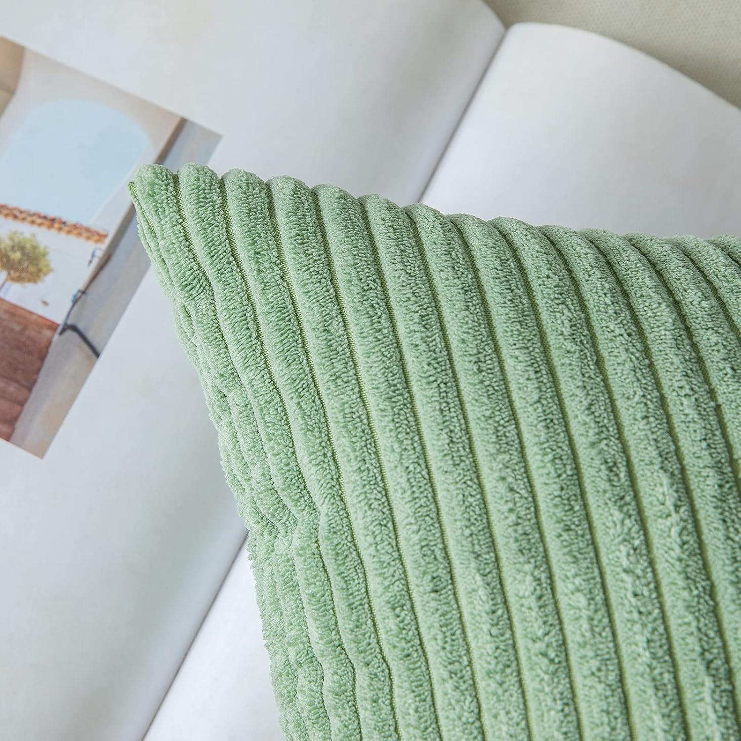 imageMIULEE Pack of 2 Burnt Orange Pillow Covers 18x18 Inch Soft Boho Striped Corduroy Throw Pillow Covers Set Decorative Square Cushion Cases Pillowcases for Sofa Bedroom CouchSage Green