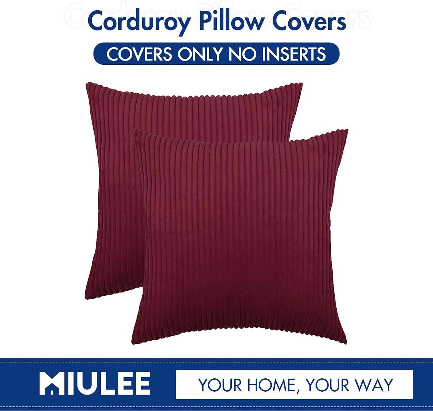 imageMIULEE Pack of 2 Burnt Orange Pillow Covers 18x18 Inch Soft Boho Striped Corduroy Throw Pillow Covers Set Decorative Square Cushion Cases Pillowcases for Sofa Bedroom CouchBurgundy