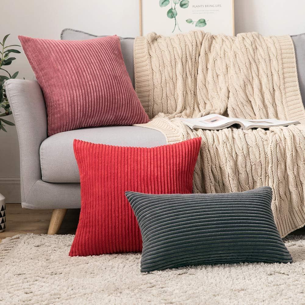 imageMIULEE Pack of 2 Burnt Orange Pillow Covers 18x18 Inch Soft Boho Striped Corduroy Throw Pillow Covers Set Decorative Square Cushion Cases Pillowcases for Sofa Bedroom CouchCranberry Red