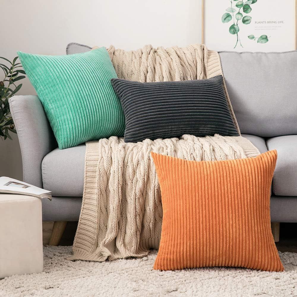 imageMIULEE Pack of 2 Burnt Orange Pillow Covers 18x18 Inch Soft Boho Striped Corduroy Throw Pillow Covers Set Decorative Square Cushion Cases Pillowcases for Sofa Bedroom CouchGrey