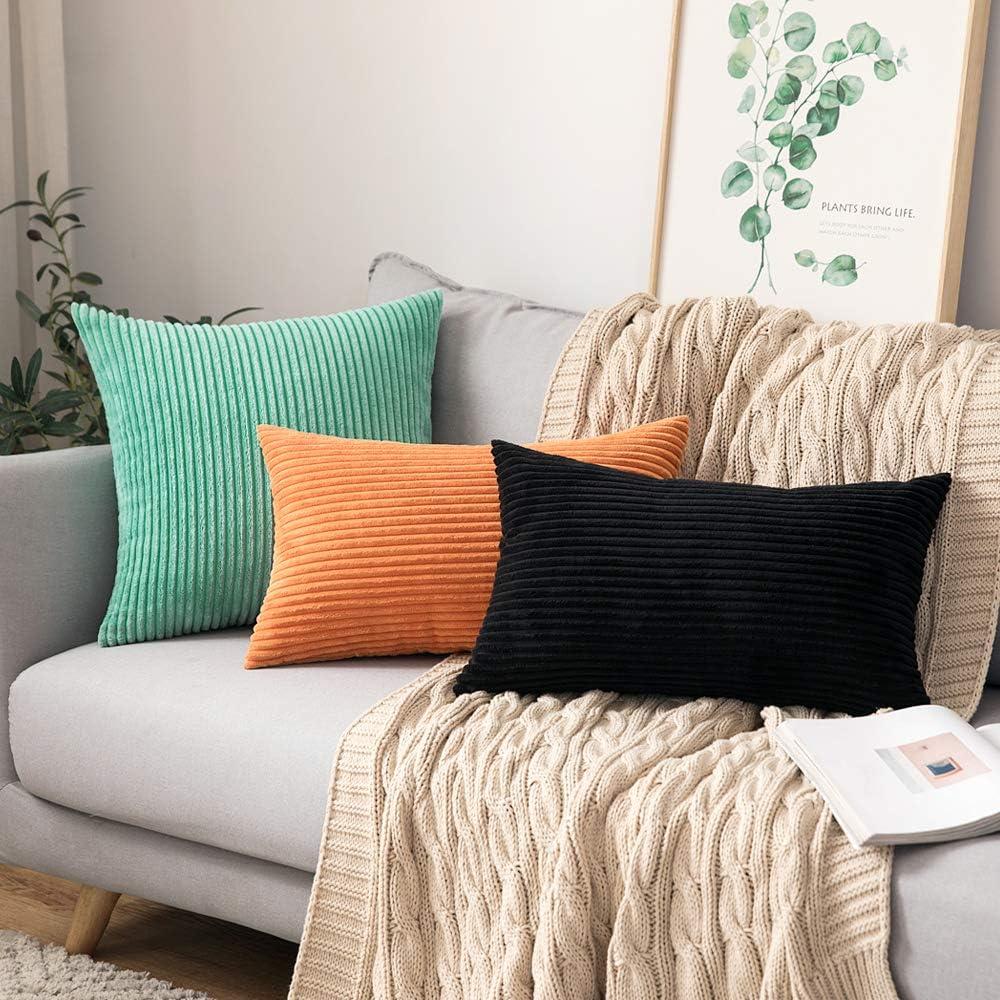 imageMIULEE Pack of 2 Burnt Orange Pillow Covers 18x18 Inch Soft Boho Striped Corduroy Throw Pillow Covers Set Decorative Square Cushion Cases Pillowcases for Sofa Bedroom CouchBlack