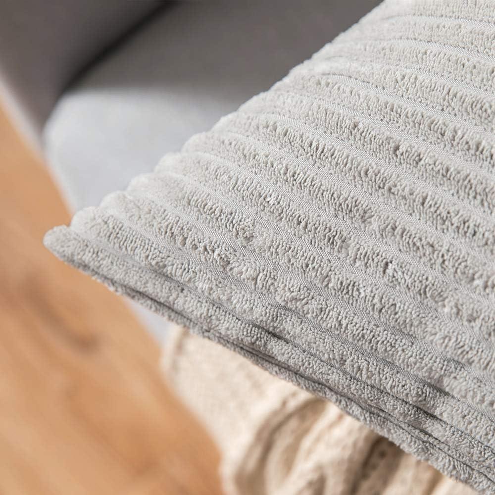 imageMIULEE Pack of 2 Burnt Orange Pillow Covers 18x18 Inch Soft Boho Striped Corduroy Throw Pillow Covers Set Decorative Square Cushion Cases Pillowcases for Sofa Bedroom CouchSilver Grey