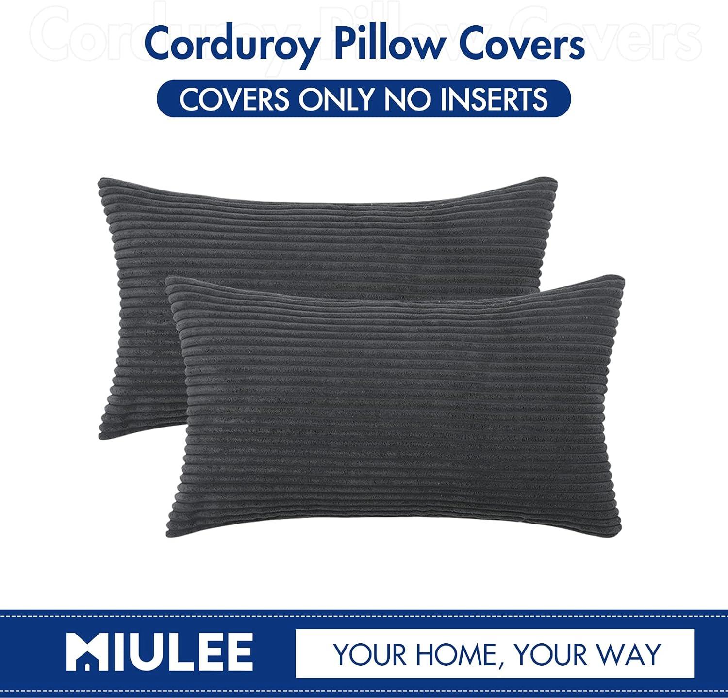 imageMIULEE Pack of 2 Burnt Orange Pillow Covers 18x18 Inch Soft Boho Striped Corduroy Throw Pillow Covers Set Decorative Square Cushion Cases Pillowcases for Sofa Bedroom CouchGrey