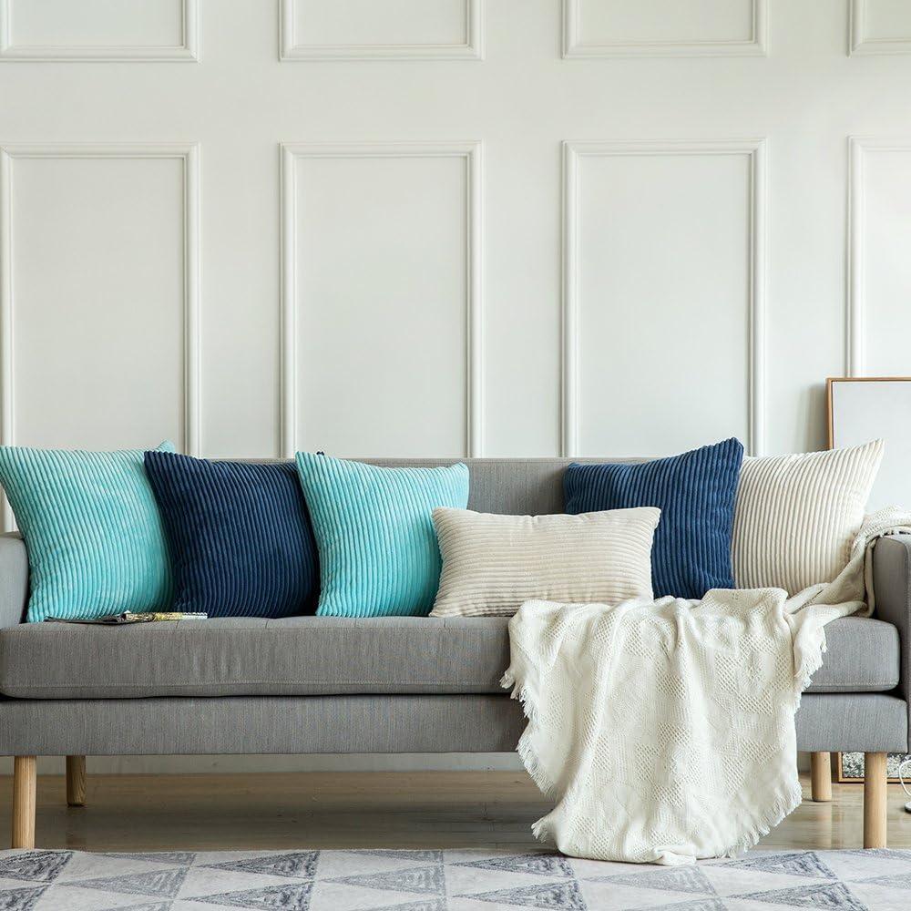 imageMIULEE Pack of 2 Burnt Orange Pillow Covers 18x18 Inch Soft Boho Striped Corduroy Throw Pillow Covers Set Decorative Square Cushion Cases Pillowcases for Sofa Bedroom CouchNavy Blue