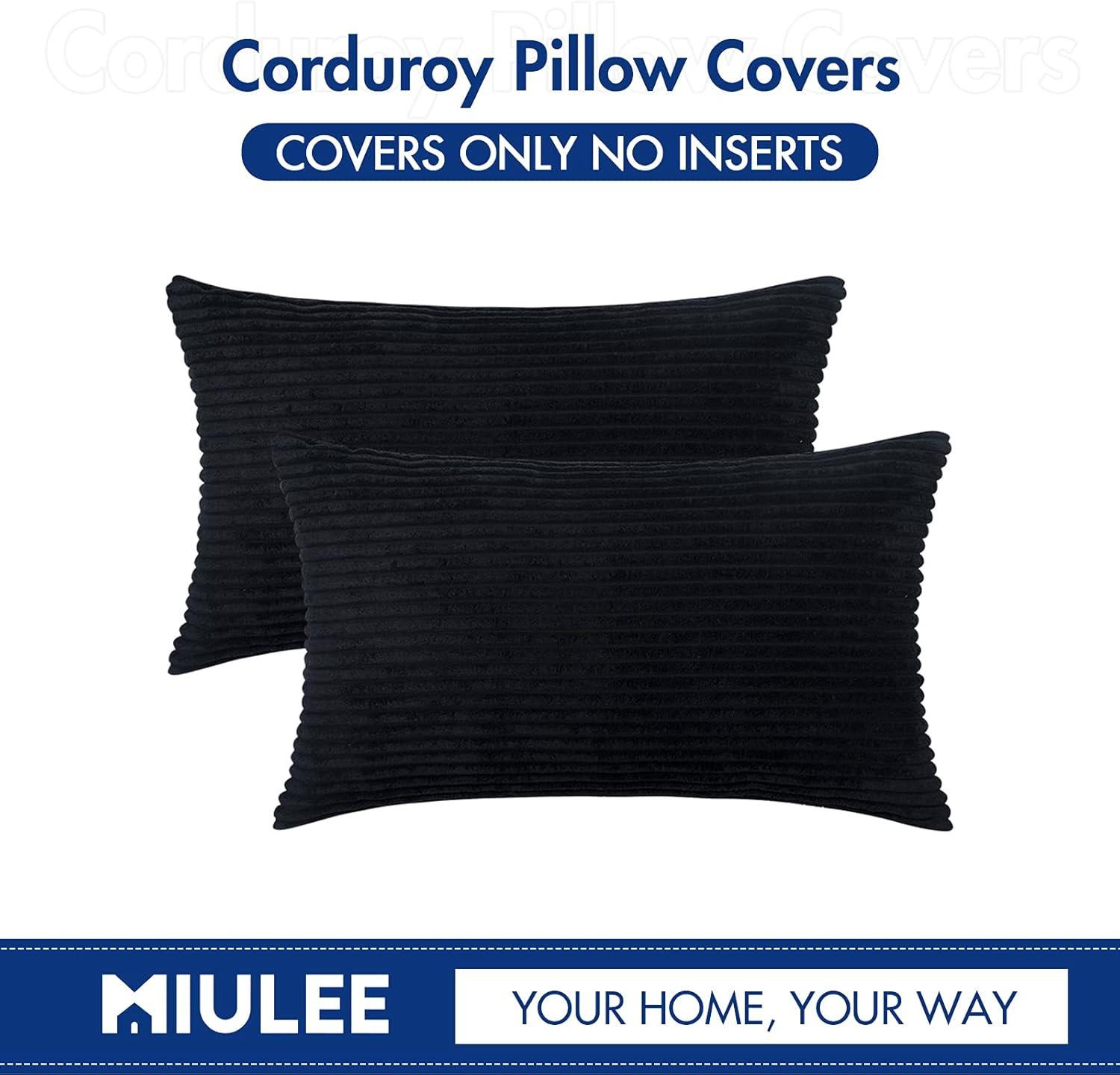 imageMIULEE Pack of 2 Burnt Orange Pillow Covers 18x18 Inch Soft Boho Striped Corduroy Throw Pillow Covers Set Decorative Square Cushion Cases Pillowcases for Sofa Bedroom CouchBlack