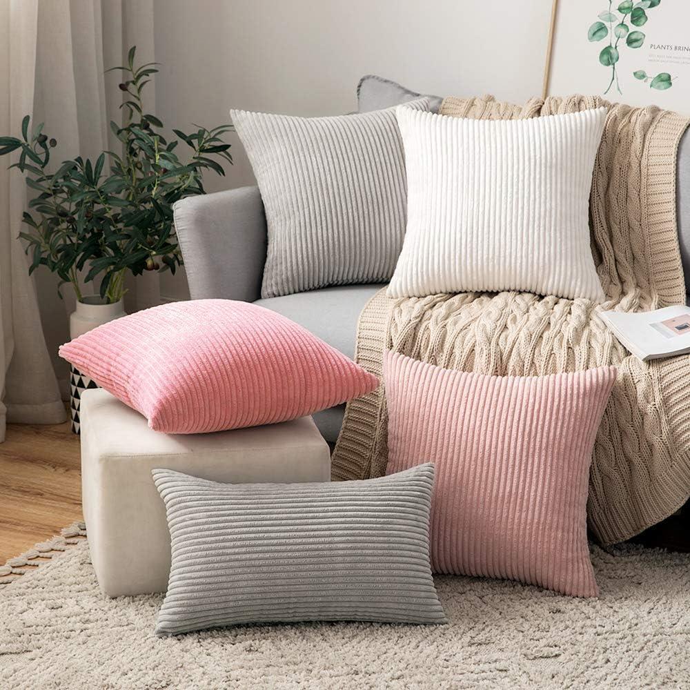 imageMIULEE Pack of 2 Burnt Orange Pillow Covers 18x18 Inch Soft Boho Striped Corduroy Throw Pillow Covers Set Decorative Square Cushion Cases Pillowcases for Sofa Bedroom CouchSilver Grey