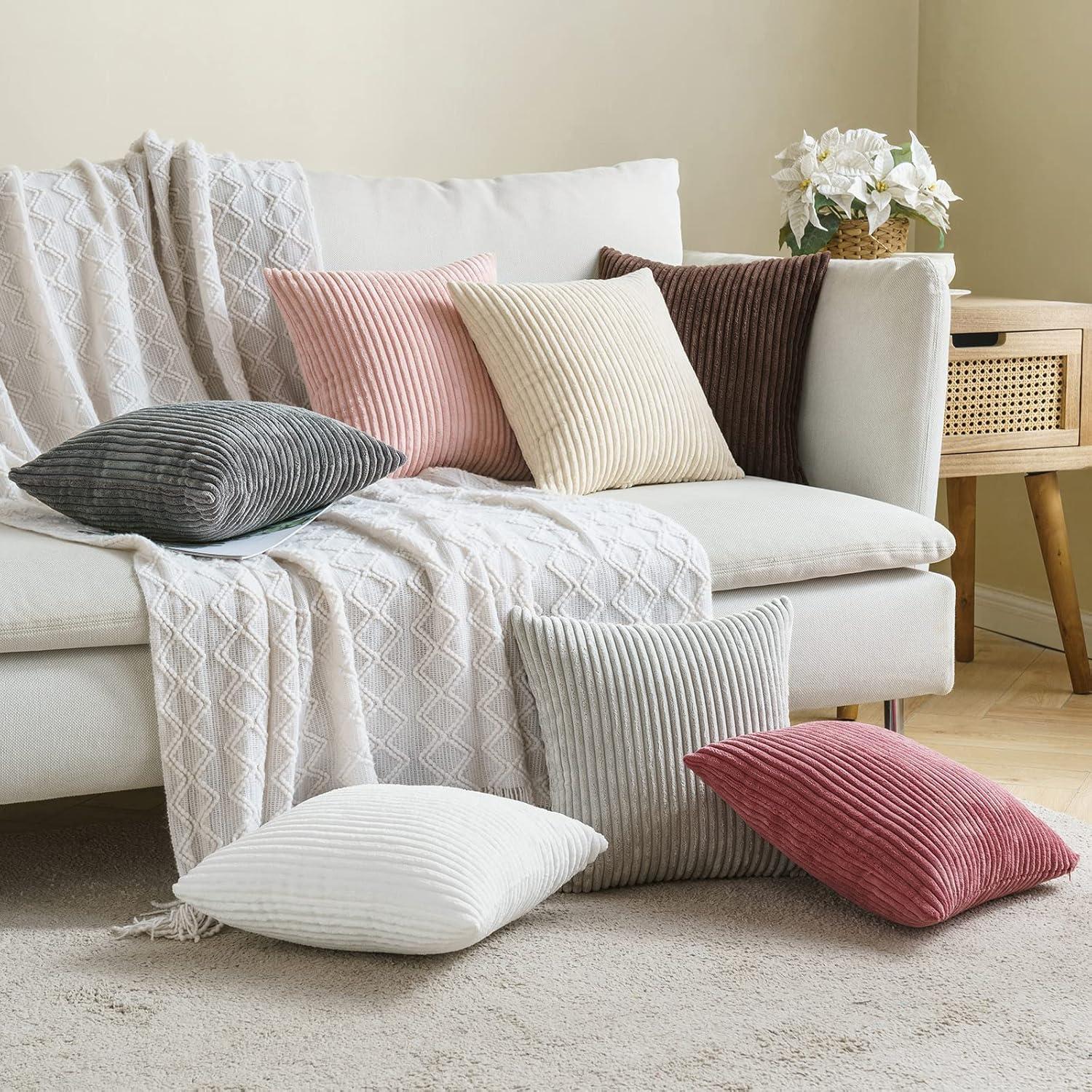 imageMIULEE Pack of 2 Burnt Orange Pillow Covers 18x18 Inch Soft Boho Striped Corduroy Throw Pillow Covers Set Decorative Square Cushion Cases Pillowcases for Sofa Bedroom CouchGrey