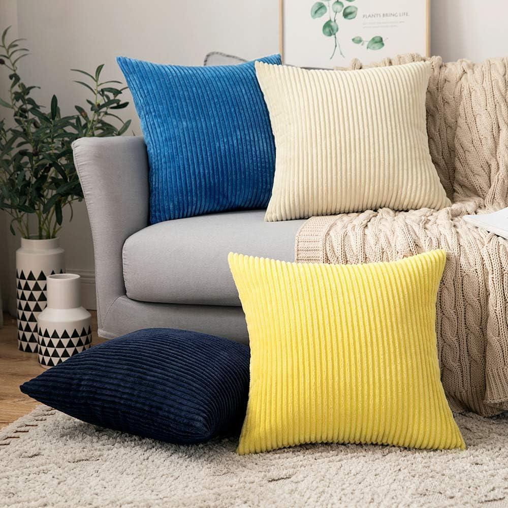imageMIULEE Pack of 2 Burnt Orange Pillow Covers 18x18 Inch Soft Boho Striped Corduroy Throw Pillow Covers Set Decorative Square Cushion Cases Pillowcases for Sofa Bedroom CouchDark Blue