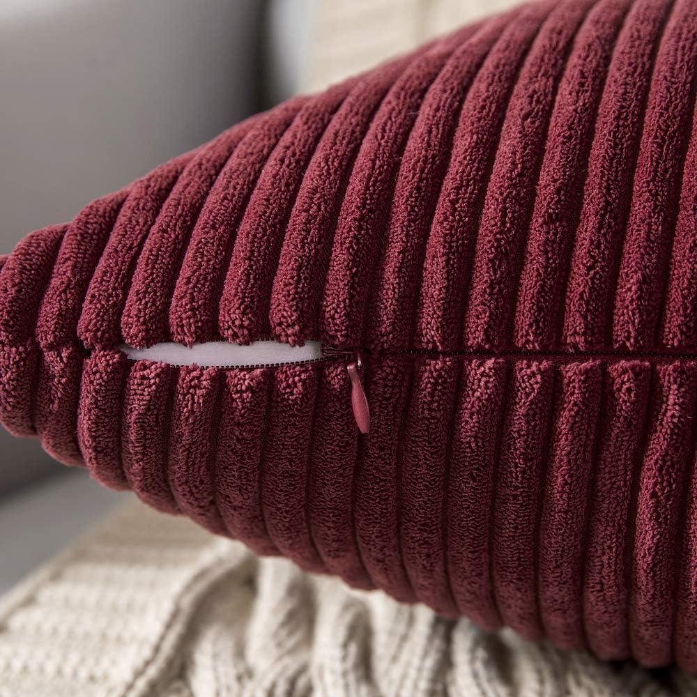 imageMIULEE Pack of 2 Burnt Orange Pillow Covers 18x18 Inch Soft Boho Striped Corduroy Throw Pillow Covers Set Decorative Square Cushion Cases Pillowcases for Sofa Bedroom CouchBurgundy