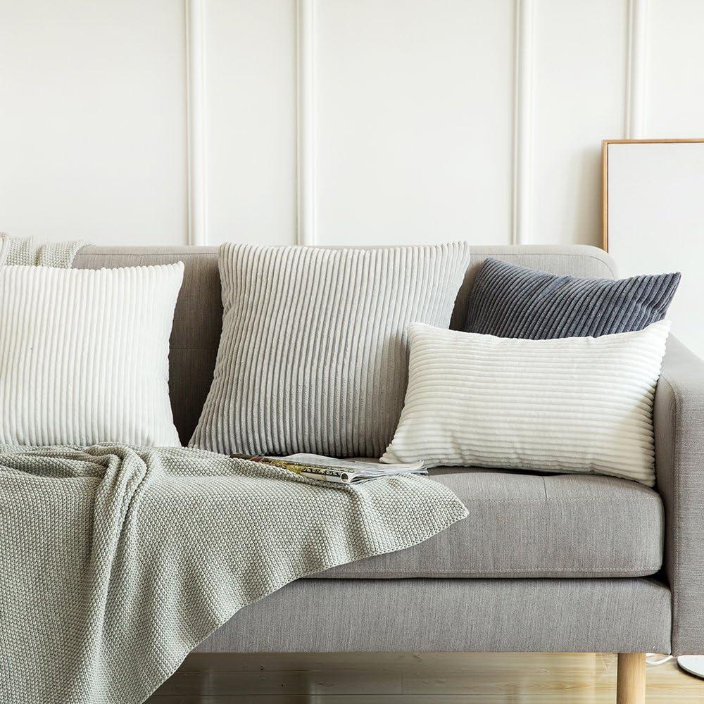 imageMIULEE Pack of 2 Burnt Orange Pillow Covers 18x18 Inch Soft Boho Striped Corduroy Throw Pillow Covers Set Decorative Square Cushion Cases Pillowcases for Sofa Bedroom CouchSilver Grey