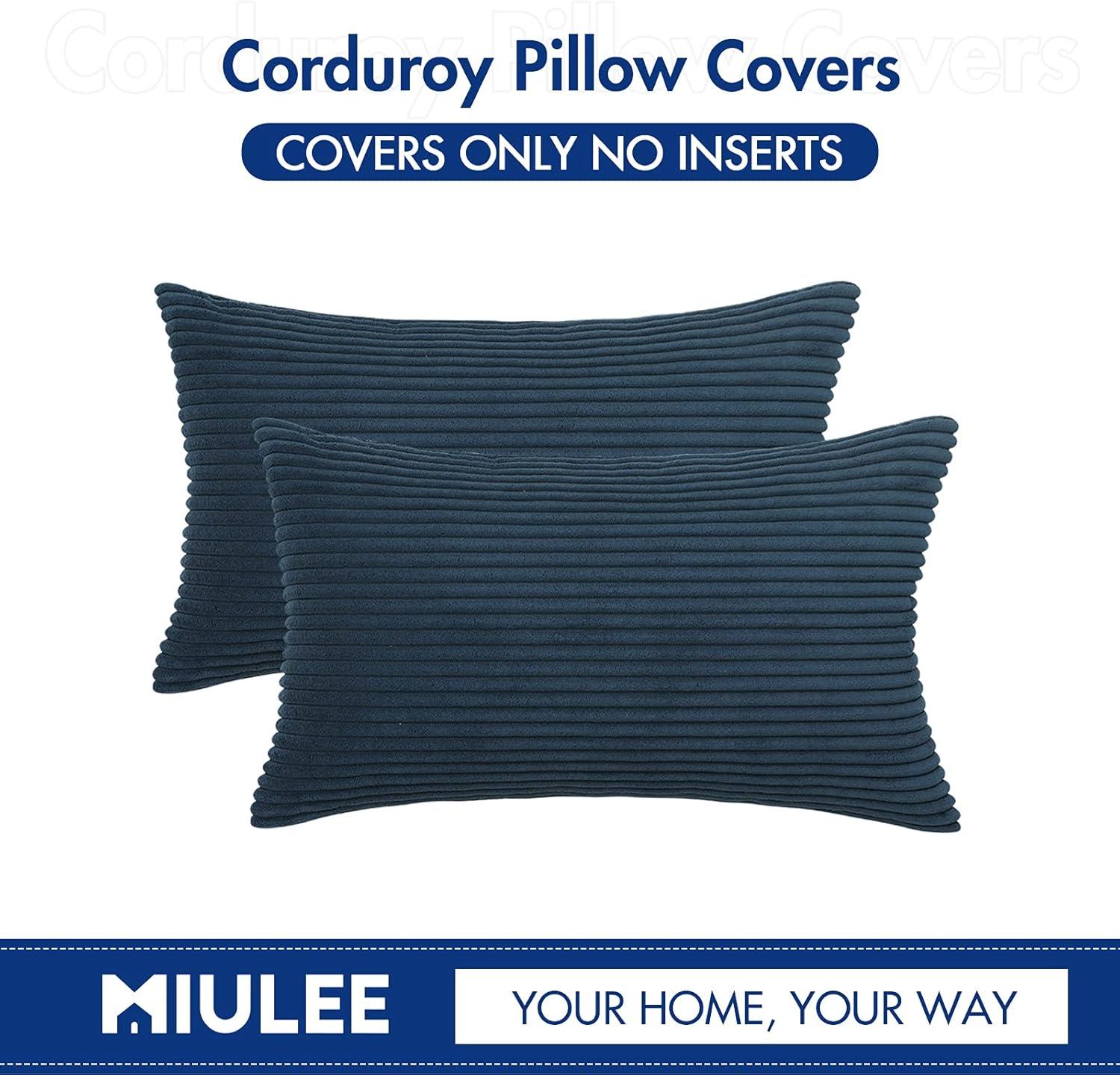 imageMIULEE Pack of 2 Burnt Orange Pillow Covers 18x18 Inch Soft Boho Striped Corduroy Throw Pillow Covers Set Decorative Square Cushion Cases Pillowcases for Sofa Bedroom CouchNavy Blue