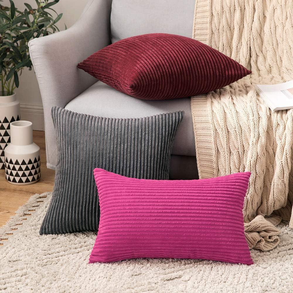 imageMIULEE Pack of 2 Burnt Orange Pillow Covers 18x18 Inch Soft Boho Striped Corduroy Throw Pillow Covers Set Decorative Square Cushion Cases Pillowcases for Sofa Bedroom CouchBurgundy