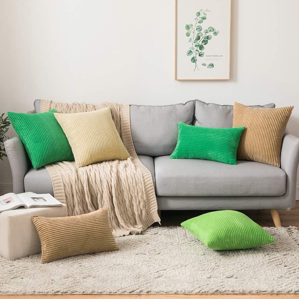 imageMIULEE Pack of 2 Burnt Orange Pillow Covers 18x18 Inch Soft Boho Striped Corduroy Throw Pillow Covers Set Decorative Square Cushion Cases Pillowcases for Sofa Bedroom CouchKhaki